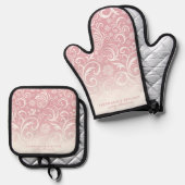 Schneeflocken-Wirbel auf rosa Niedliche Weihnachte Ofenhandschuh & Topflappen-Set (Vorderseite/Rückseite)