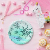 Schneeflocken wirbeln aquamarin-grün pappteller (Party)