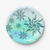 Schneeflocken wirbeln aquamarin-grün pappteller (Vorderseite)