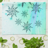Schneeflocken wirbeln aquamariner, blauer Winter n Geschirrtuch (Gefaltet)