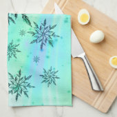 Schneeflocken wirbeln aquamariner, blauer Winter n Geschirrtuch (Viertel Falte)