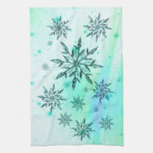 Schneeflocken wirbeln aquamariner, blauer Winter n Geschirrtuch (Vertikal)