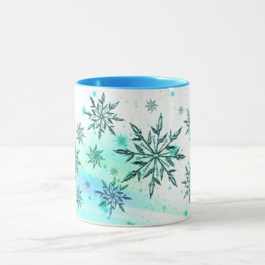 Schneeflocken wirbeln aquamariner blauer Winter Tasse (Zentrum)