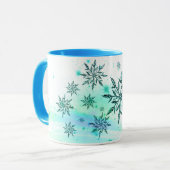 Schneeflocken wirbeln aquamariner blauer Winter Tasse (Vorderseite Links)