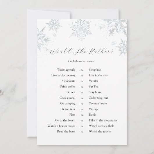 Schneeflocken würden eher eine Spielkarte sein Einladung (Vorderseite)