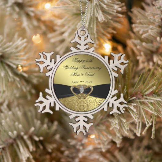 Schneeflocken zum 50. Hochzeitstag Schneeflocken Zinn-Ornament (Baum)