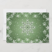 Schneeflocken zum Abendessen in grüner Weihnachtsz Einladung (Rückseite)