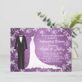 Schneeflocken zum lila Probe-Abendessen Einladung (Stehend Vorderseite)