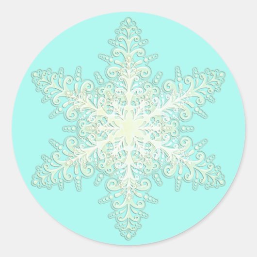 Schneeflockeneis überwintern weiß und aquamarin el runder aufkleber (Vorderseite)