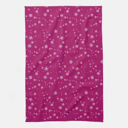 Schneeflockenmuster an Lila Weihnachten Geschirrtuch (Vertikal)