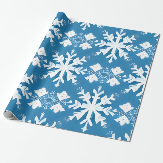 Schneeflockenmuster auf blauem Hintergrund Geschenkpapier (Ungerollt)