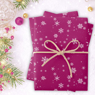Schneeflockenmuster auf lila Weihnachten Geschenkpapier Set