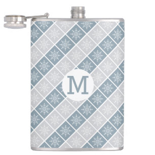 Schneeflockenmuster, benutzerdefinierte Monogramm- Flachmann