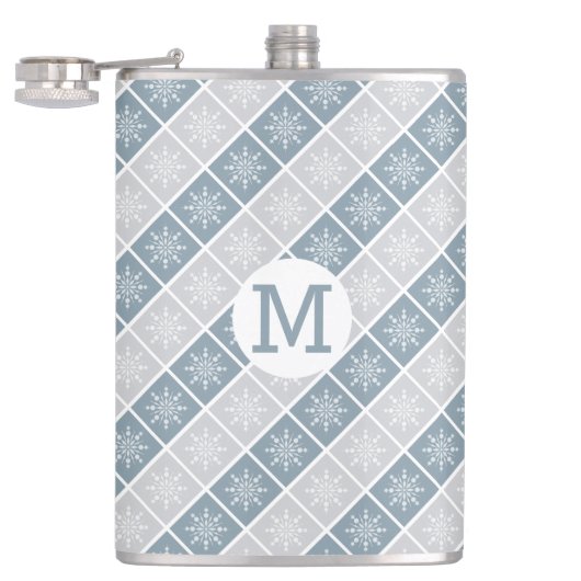 Schneeflockenmuster, benutzerdefinierte Monogramm- Flachmann (Geöffnet)