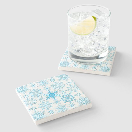 Schneeflockenmuster blau steinuntersetzer (Seitenansicht)