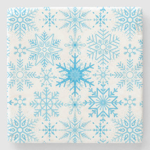 Schneeflockenmuster blau steinuntersetzer