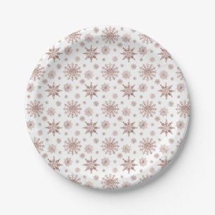 Schneeflockenmuster in falscher roségoldener Farbe Pappteller