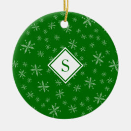 Schneeflockenmuster Mit Monogramm Grün Weihnachten Keramik Ornament