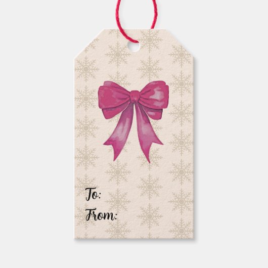 Schneeflockenmuster mit rosa Schleife Geschenkanhänger (Vorderseite)