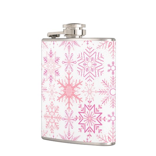 Schneeflockenmuster Rosa Flachmann (Links)