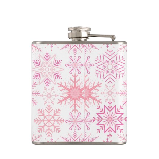 Schneeflockenmuster Rosa Flachmann (Rückseite)