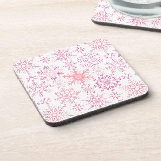Schneeflockenmuster Rosa Getränkeuntersetzer (Linke Seite)