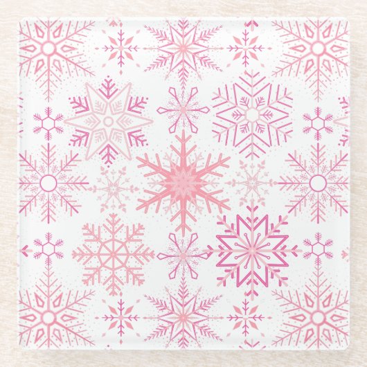 Schneeflockenmuster Rosa Glasuntersetzer (Vorderseite)