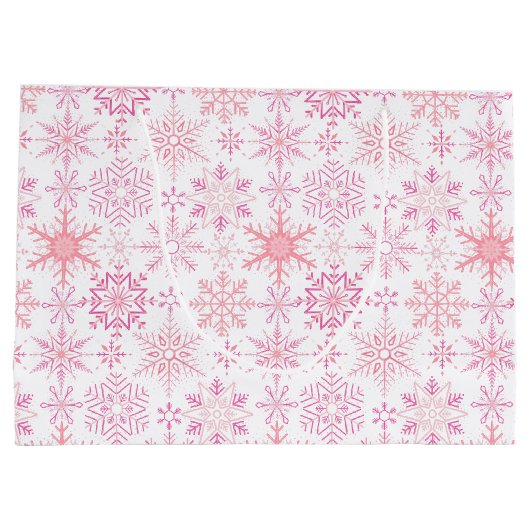 Schneeflockenmuster Rosa Große Geschenktüte (Rückseite)