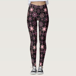 Schneeflockenmuster Rosa Schwarzes BG Leggings