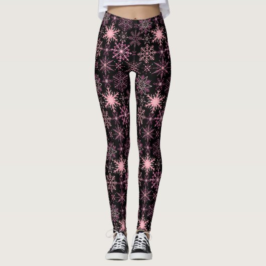 Schneeflockenmuster Rosa Schwarzes BG Leggings (Vorderseite)