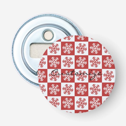 Schneeflockenmuster Rot-Karo Flaschenöffner (Vorderseite)