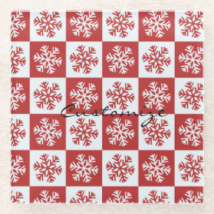 Schneeflockenmuster Rot/Weiß-Karo Thunder_Cove Glasuntersetzer