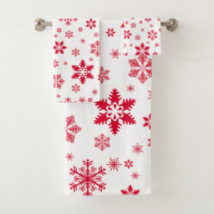Schneeflockenmuster, Rote Schneeflocken, Schnee, W Badhandtuch Set