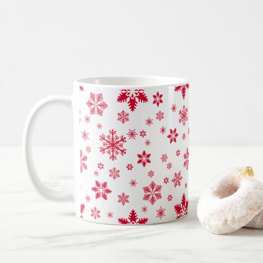 Schneeflockenmuster, Rote Schneeflocken, Schnee, W Kaffeetasse (Mit Donut)