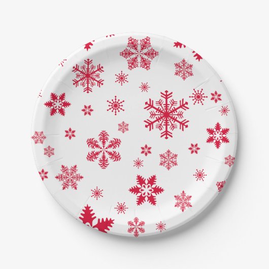 Schneeflockenmuster, Rote Schneeflocken, Schnee, W Pappteller (Vorderseite)