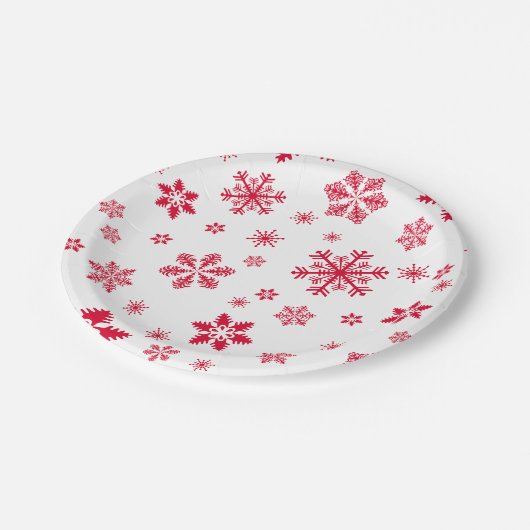 Schneeflockenmuster, Rote Schneeflocken, Schnee, W Pappteller (Schrägansicht)