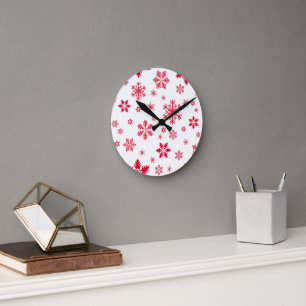 Schneeflockenmuster, Rote Schneeflocken, Schnee, W Runde Wanduhr