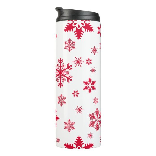Schneeflockenmuster, Rote Schneeflocken, Schnee, W Thermosbecher (Nach rechts gedreht)