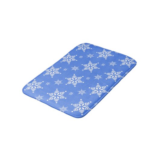 Schneeflockenmuster, weiße Schneeflocken, Schnee, Badematte (Schrägansicht)