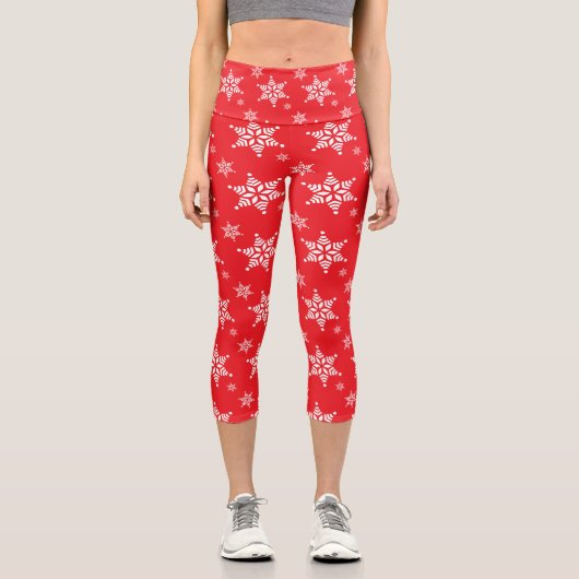 Schneeflockenmuster, weiße Schneeflocken, Schnee,  Capri Leggings (Vorderseite)