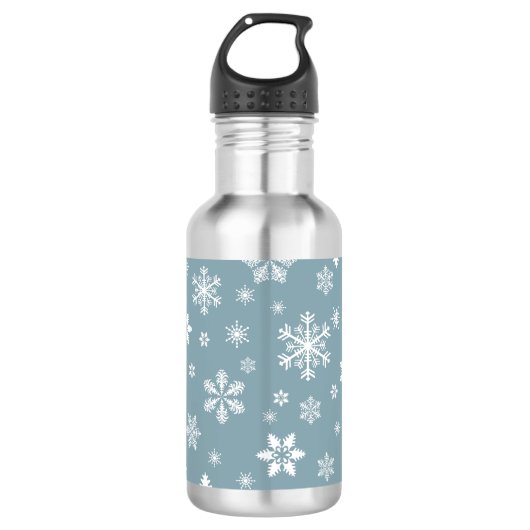 Schneeflockenmuster, weiße Schneeflocken, Schnee, Edelstahlflasche (Vorderseite)