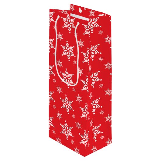 Schneeflockenmuster, weiße Schneeflocken, Schnee,  Geschenktüte Für Weinflaschen (Vorderseite Schrägansicht)
