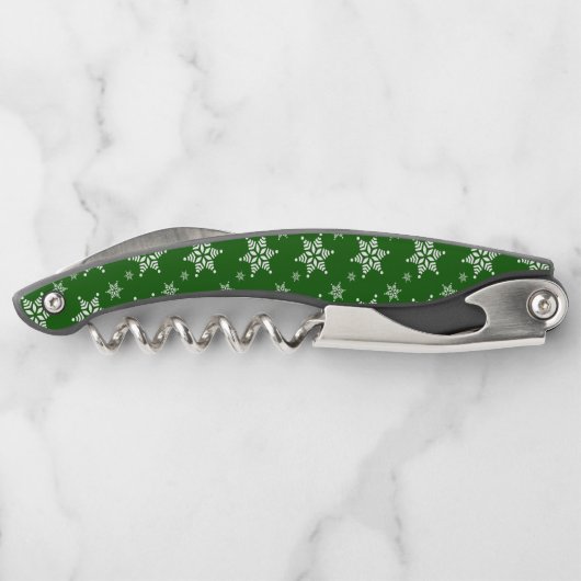 Schneeflockenmuster, weiße Schneeflocken, Schnee, Kellnermesser (Rückseite)