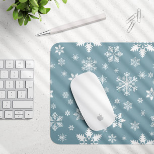 Schneeflockenmuster, weiße Schneeflocken, Schnee,  Mousepad