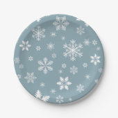 Schneeflockenmuster, weiße Schneeflocken, Schnee,  Pappteller (Vorderseite)