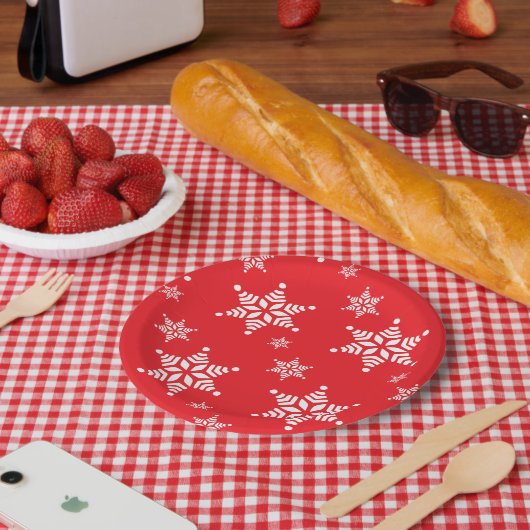 Schneeflockenmuster, weiße Schneeflocken, Schnee, Pappteller (Picknick)