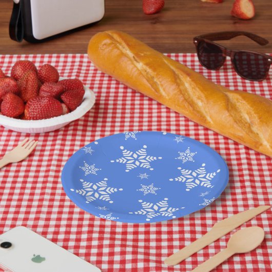 Schneeflockenmuster, weiße Schneeflocken, Schnee, Pappteller (Picknick)