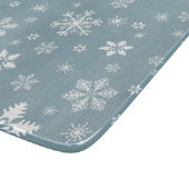 Schneeflockenmuster, weiße Schneeflocken, Schnee, Schneidebrett (Ecke)