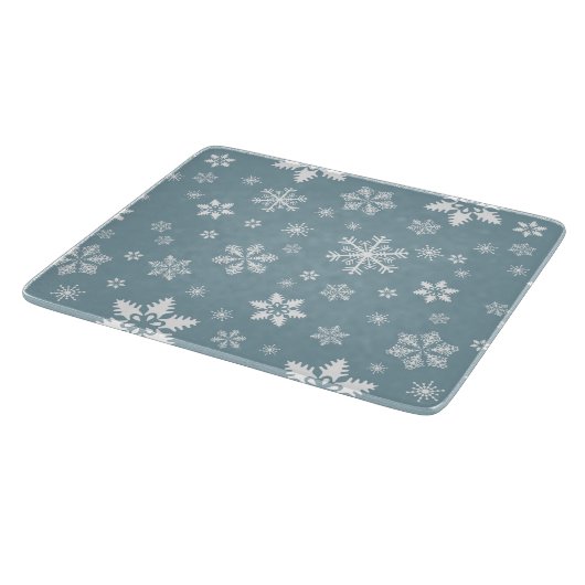 Schneeflockenmuster, weiße Schneeflocken, Schnee, Schneidebrett (Ecke)