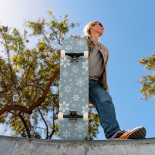 Schneeflockenmuster, weiße Schneeflocken, Schnee, Skateboard
